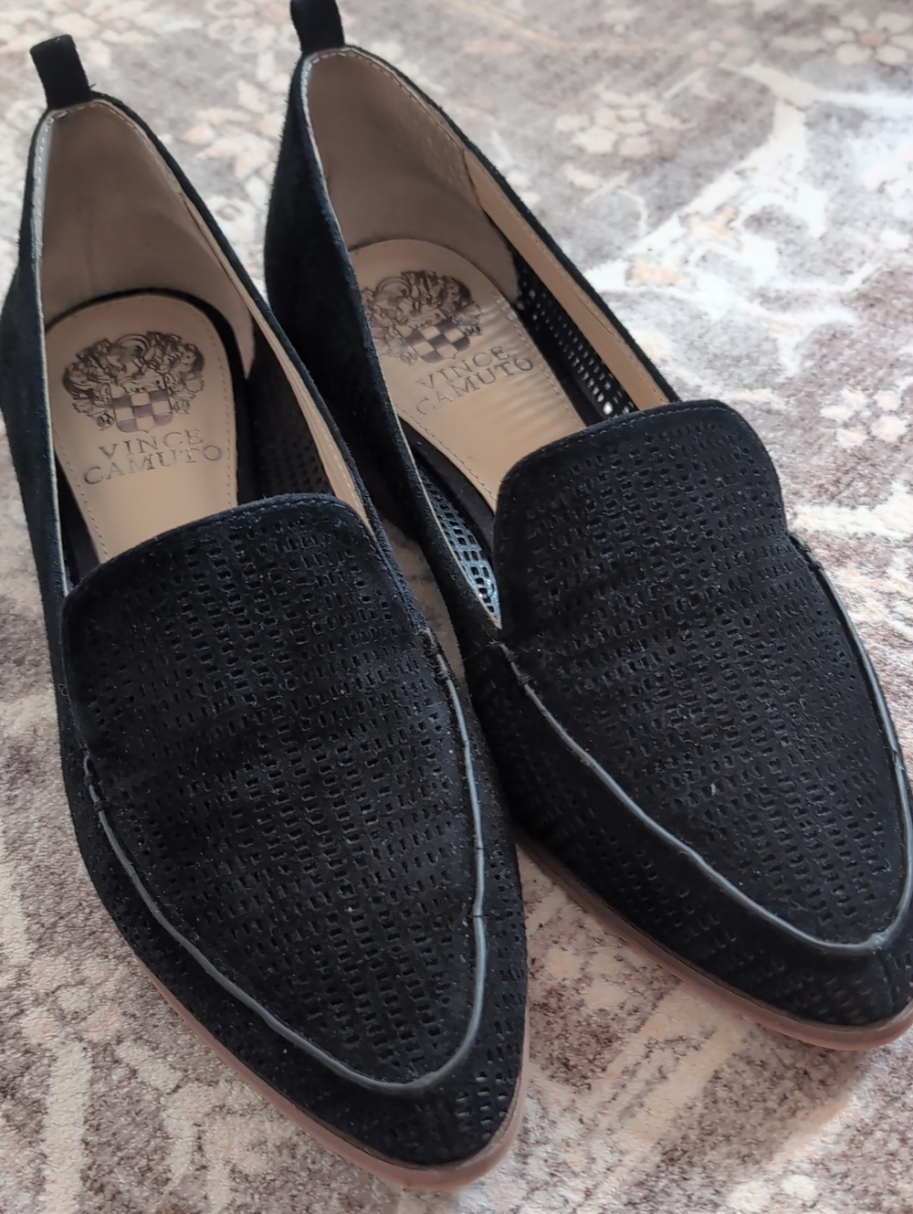 Vince Camuto Black Perforated Pointed Toe Loafers